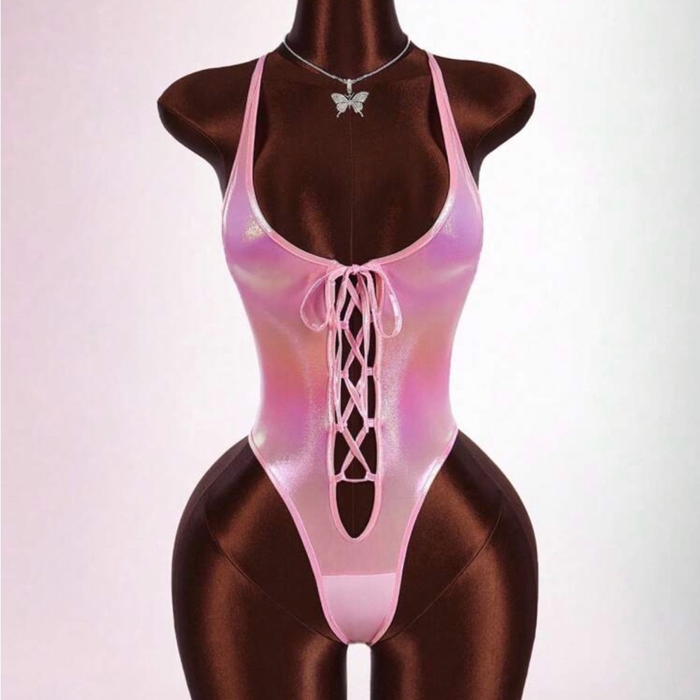 Pink Lace-Up Bodysuit